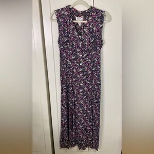 Vintage Floral Sleeveless Button Maxi Dress
